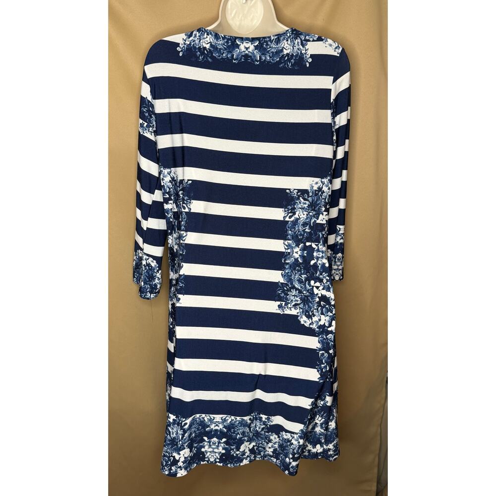 Haani Navy White Floral Stripe Sheath Dress L - Picture 3 of 5
